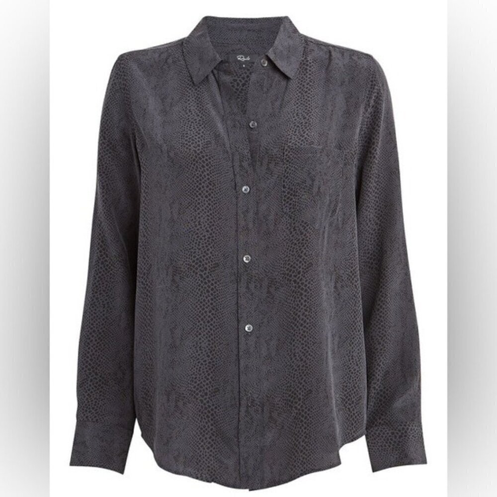 RAILS Kate Cobra Print 100% Silk Top Size XS charcoal black button up